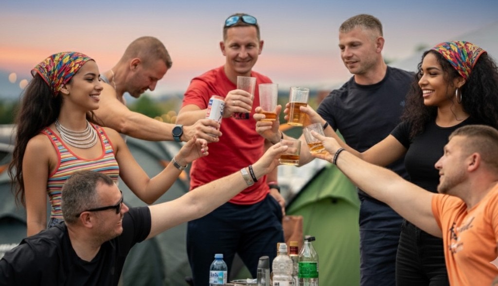 Abendstimmung am Camping WEISS – Essen und Trinken unter Lichterketten
